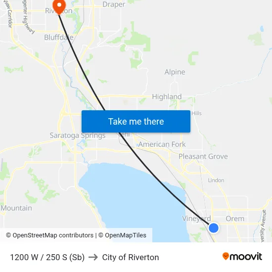 1200 W / 250 S (Sb) to City of Riverton map
