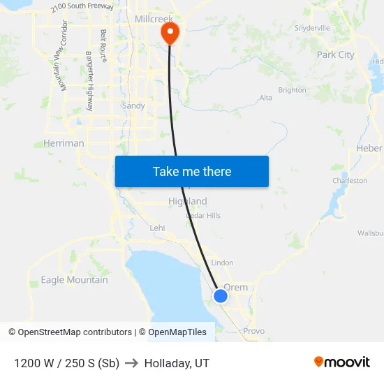 1200 W / 250 S (Sb) to Holladay, UT map