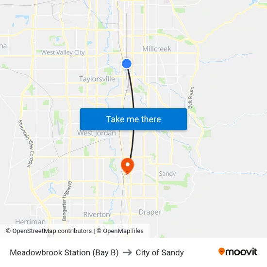 Meadowbrook Station (Bay B) to City of Sandy map