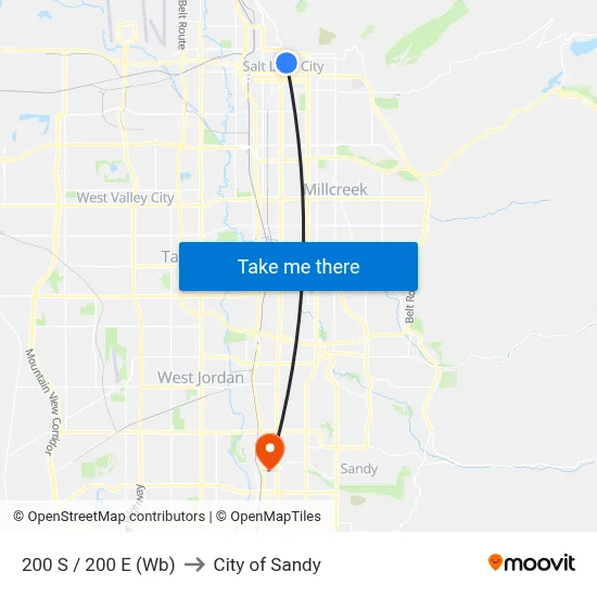 200 S / 200 E (Wb) to City of Sandy map
