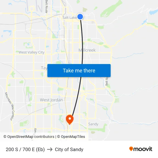 200 S / 700 E (Eb) to City of Sandy map