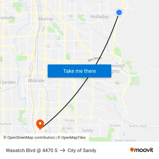 Wasatch Blvd @ 4470 S to City of Sandy map