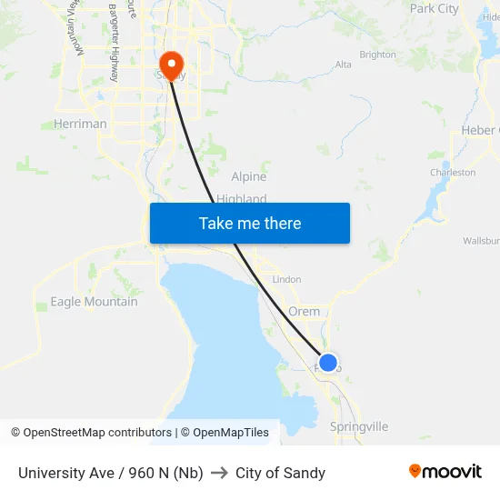 University Ave / 960 N (Nb) to City of Sandy map