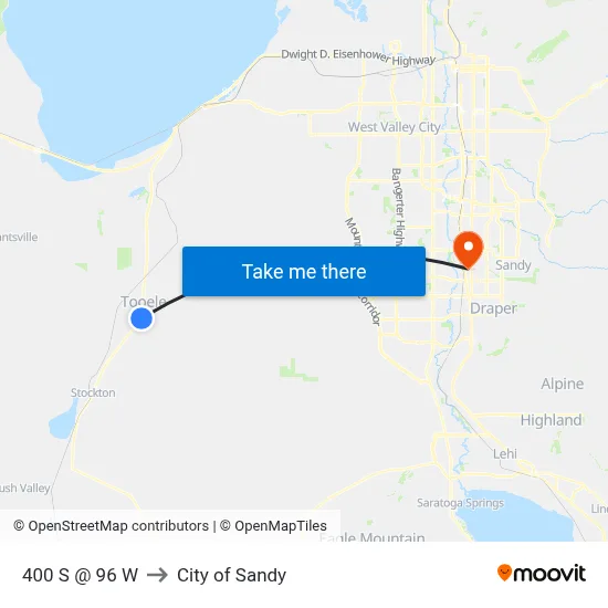 400 S @ 96 W to City of Sandy map