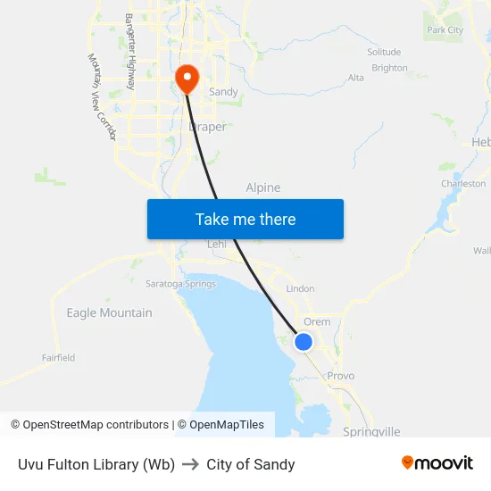 Uvu Fulton Library (Wb) to City of Sandy map