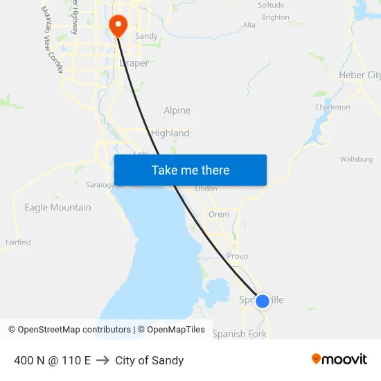 400 N @ 110 E to City of Sandy map