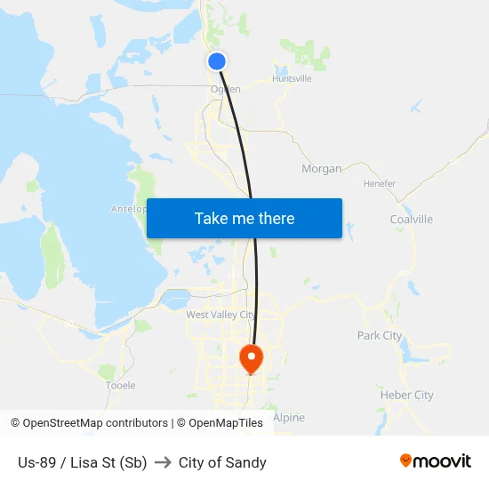 Us-89 / Lisa St (Sb) to City of Sandy map