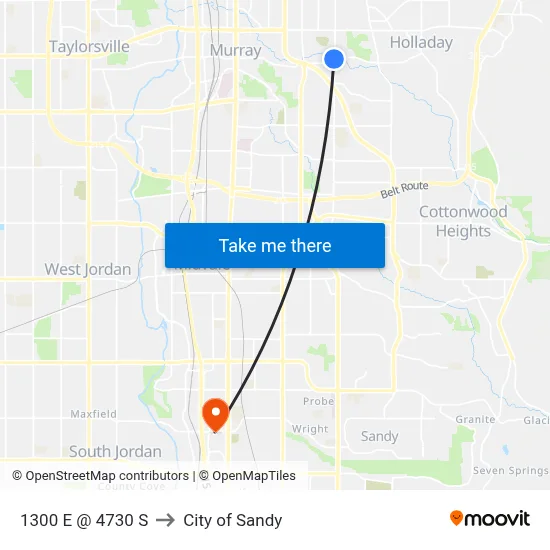 1300 E @ 4730 S to City of Sandy map