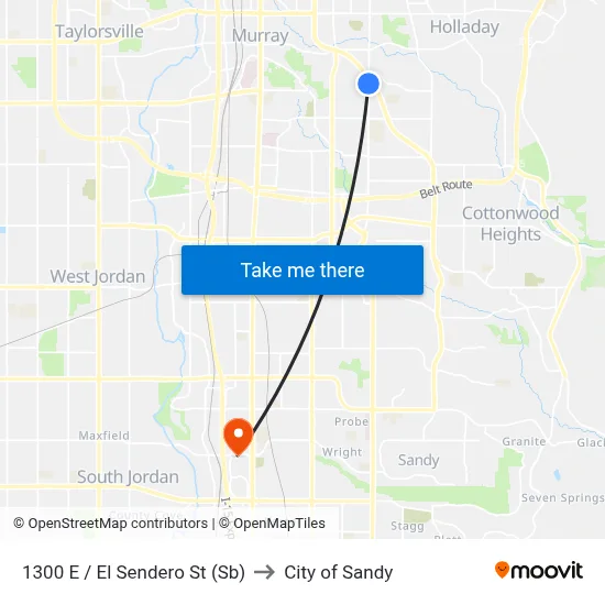 1300 E / El Sendero St (Sb) to City of Sandy map