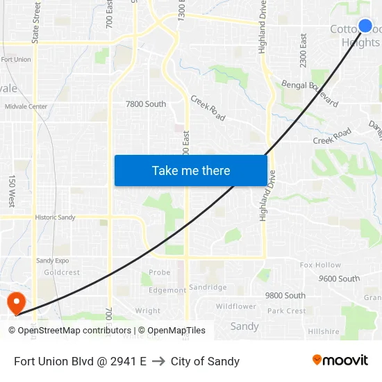 Fort Union Blvd @ 2941 E to City of Sandy map