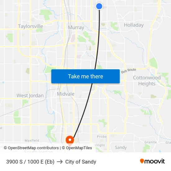 3900 S / 1000 E (Eb) to City of Sandy map