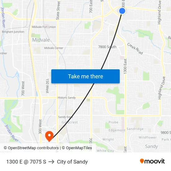1300 E @ 7075 S to City of Sandy map