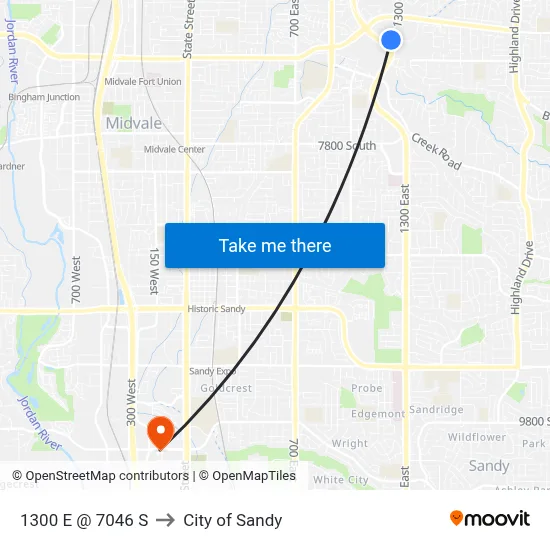1300 E @ 7046 S to City of Sandy map