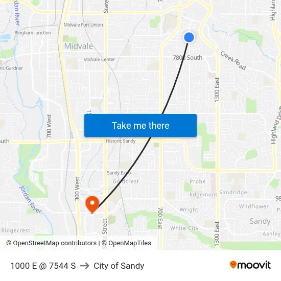 1000 E @ 7544 S to City of Sandy map