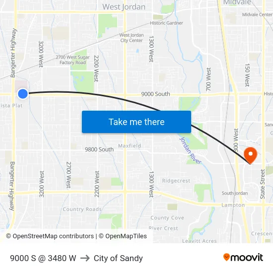 9000 S @ 3480 W to City of Sandy map