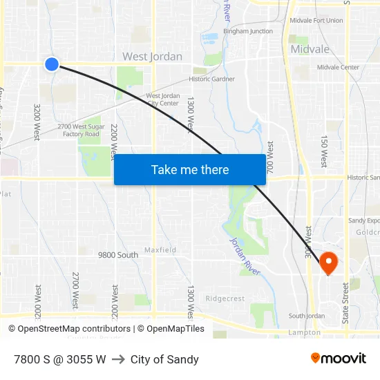 7800 S @ 3055 W to City of Sandy map