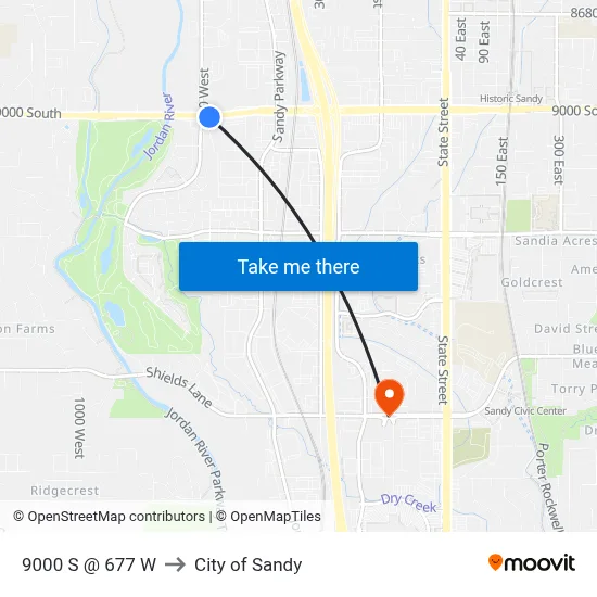 9000 S @  677 W to City of Sandy map