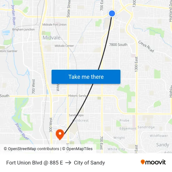 Fort Union Blvd @ 885 E to City of Sandy map