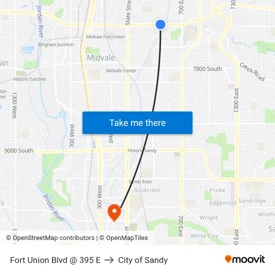 Fort Union Blvd @ 395 E to City of Sandy map