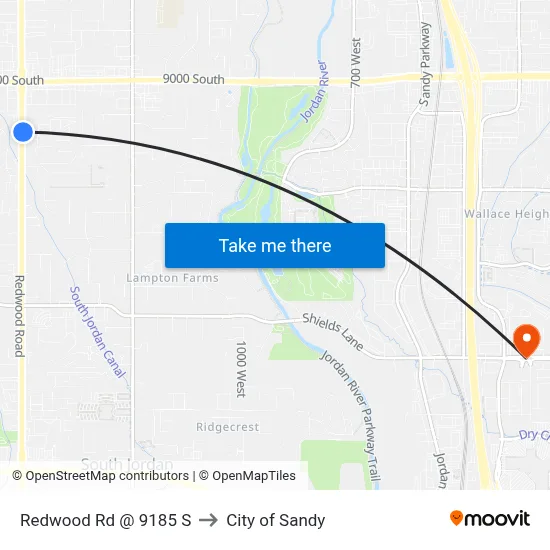 Redwood Rd @ 9185 S to City of Sandy map