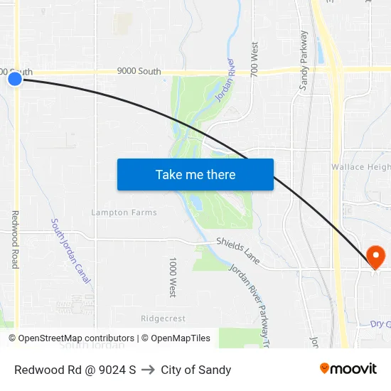 Redwood Rd @ 9024 S to City of Sandy map