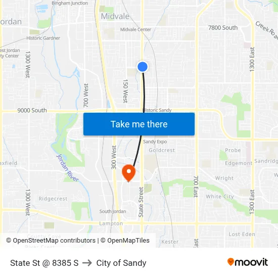 State St @ 8385 S to City of Sandy map