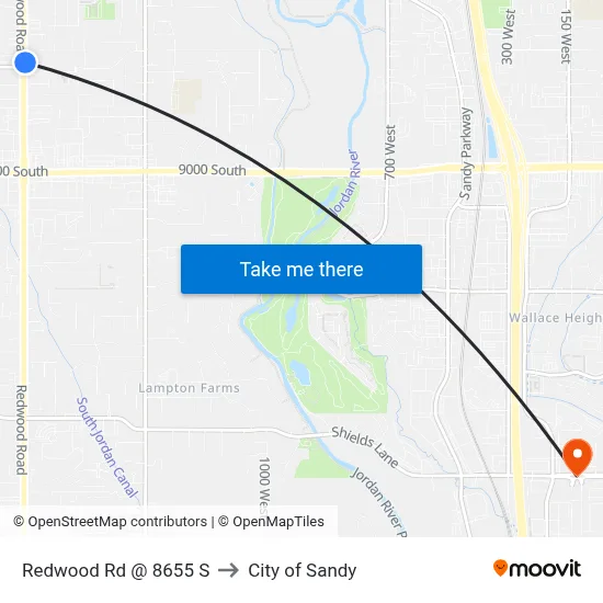 Redwood Rd @ 8655 S to City of Sandy map