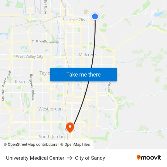 University Medical Center to City of Sandy map