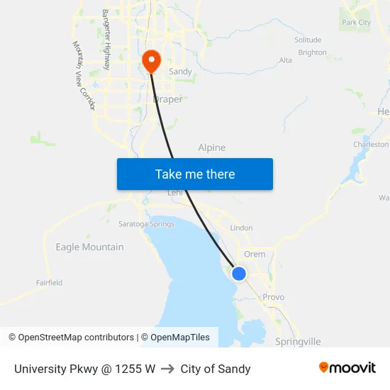 University Pkwy @ 1255 W to City of Sandy map