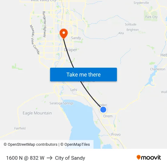 1600 N @ 832 W to City of Sandy map