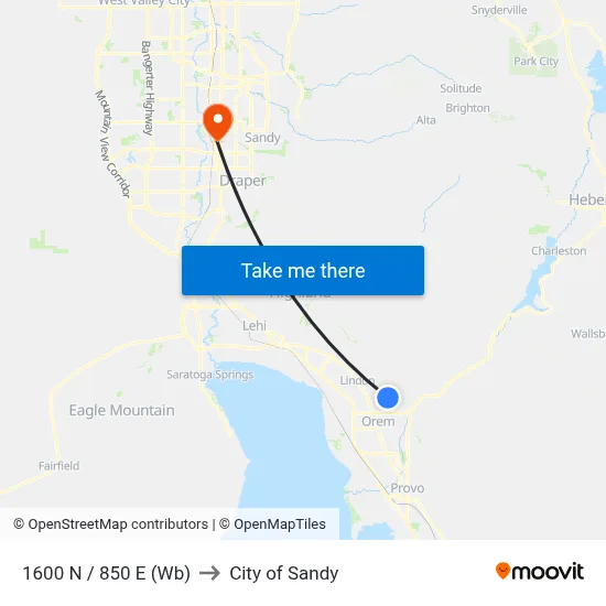 1600 N / 850 E (Wb) to City of Sandy map