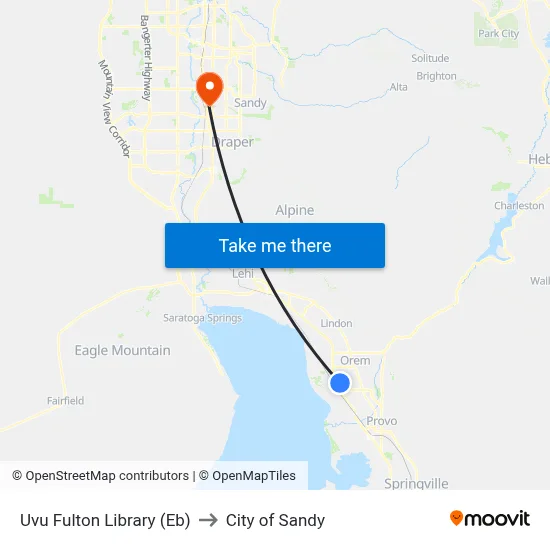 Uvu Fulton Library (Eb) to City of Sandy map