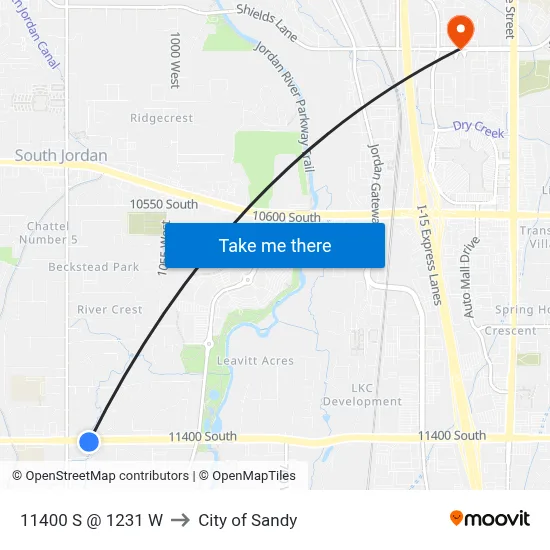 11400 S / Temple Dr (Eb) to City of Sandy map