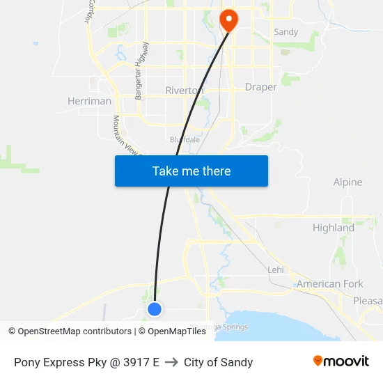 Pony Express Pky @ 3917 E to City of Sandy map