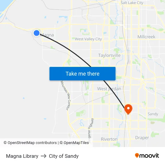 Magna Library to City of Sandy map