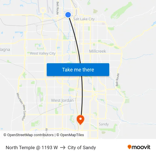 North Temple @ 1193 W to City of Sandy map