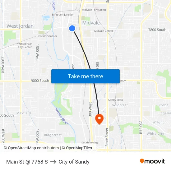 Main St @ 7758 S to City of Sandy map