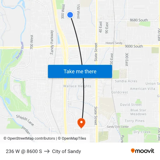 236 W @ 8600 S to City of Sandy map