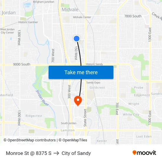 Monroe St @ 8375 S to City of Sandy map