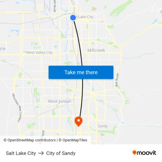 Salt Lake City to City of Sandy map