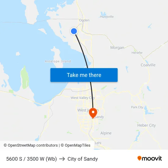 5600 S / 3500 W (Wb) to City of Sandy map