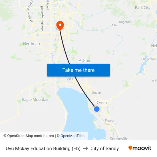 Uvu Mckay Education Building (Eb) to City of Sandy map