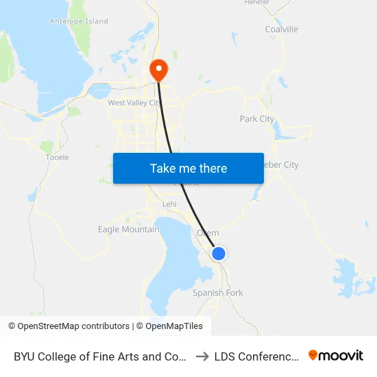 BYU College of Fine Arts and Communications to LDS Conference Center map