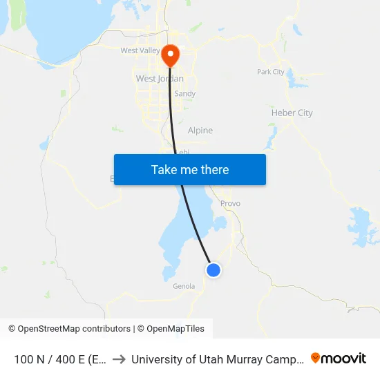 100 N / 400 E (Eb) to University of Utah Murray Campus map