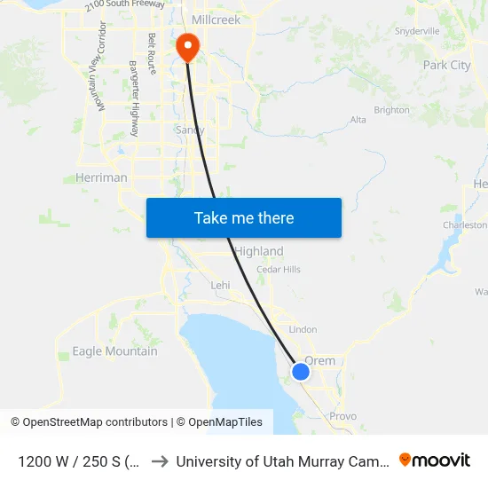 1200 W / 250 S (Sb) to University of Utah Murray Campus map