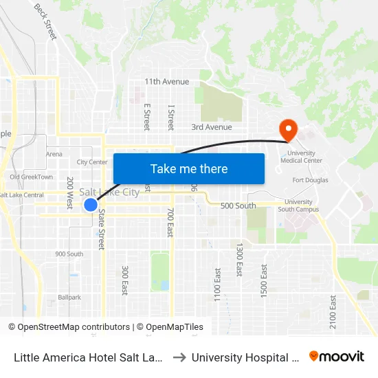 Little America Hotel Salt Lake City to University Hospital SSTU map