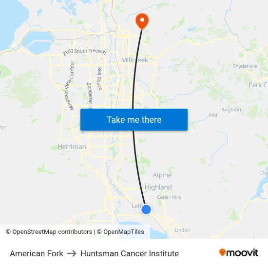 American Fork to Huntsman Cancer Institute map