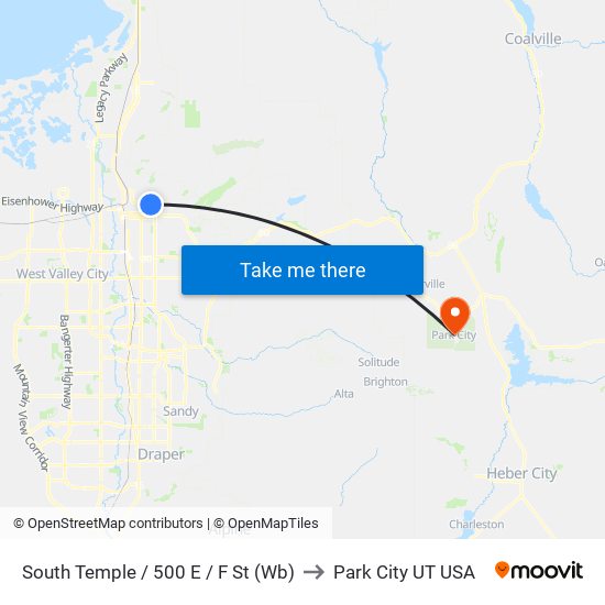South Temple / 500 E / F St (Wb) to Park City UT USA map