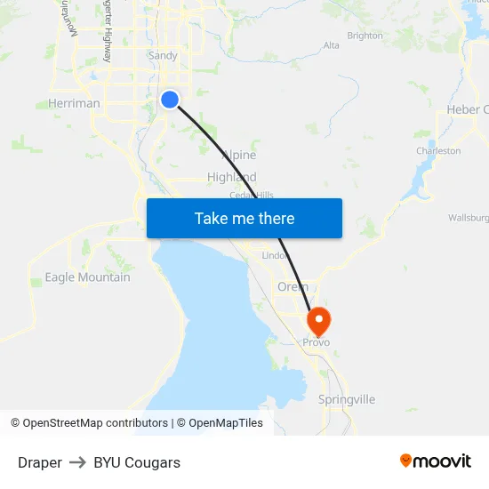 Draper to BYU Cougars map
