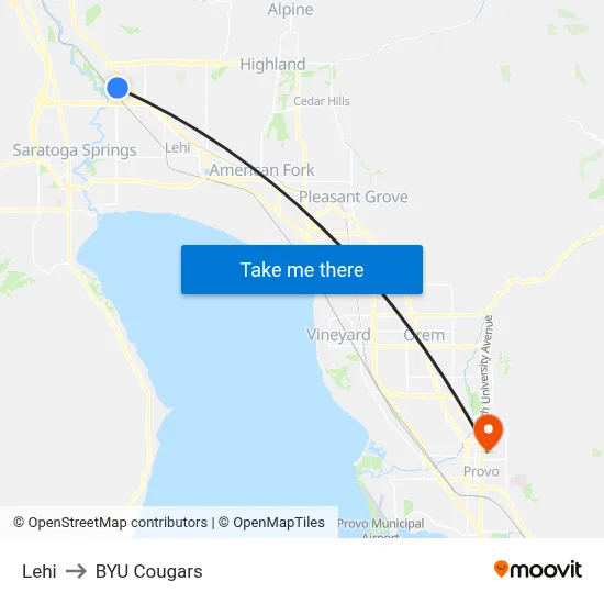 Lehi to BYU Cougars map